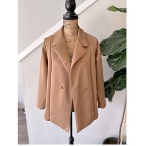 Petite Camel Oversized Gold Button Blazer